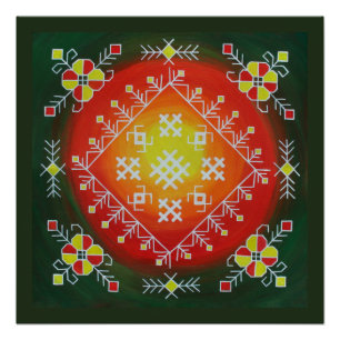 Póster Arte folklórico tradicional de Letonia con símbolo