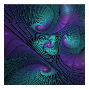 Póster Arte fractal abstracto moderno de púrpura y turque