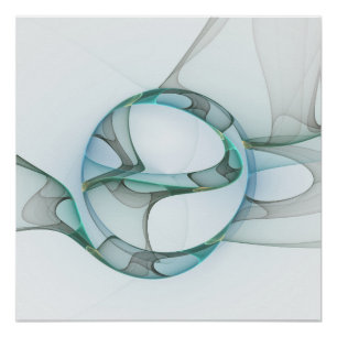 Póster Arte fractal azul turquesa gris elegancia abstract