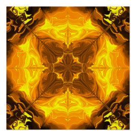Póster Arte Fractal Caleidoscopio Llama Dorada