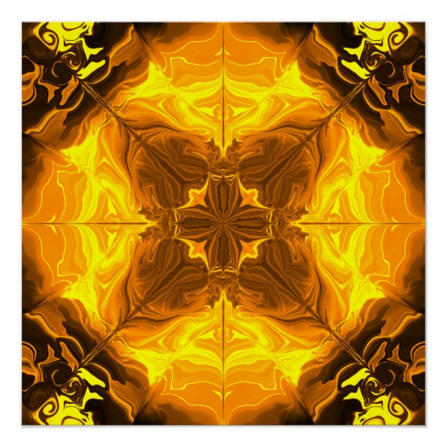 Póster Arte Fractal Caleidoscopio Llama Dorada (Anverso)