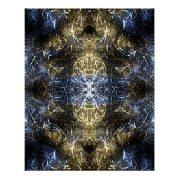 Póster Arte fractal de geometría sagrada de plasma dorado