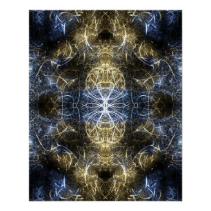 Póster Arte fractal de geometría sagrada de plasma dorado
