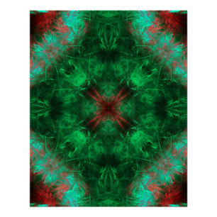 Póster Arte Fractal de Geometría Sagrada Esmeralda