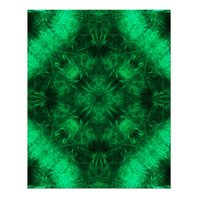 Póster Arte fractal mandala de energía esmeralda (Anverso)