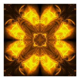 Póster Arte Fractal Solar de Oro Fundido