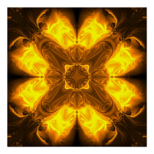 Póster Arte Fractal Solar de Oro Fundido