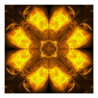 Póster Arte Fractal Solar de Oro Fundido