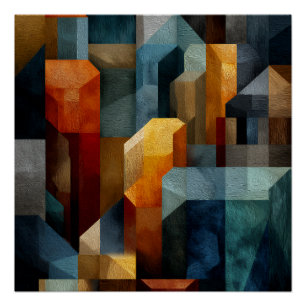 Póster Arte geométrico abstracto texturizado azul naranja