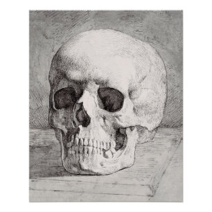 Póster Arte gráfico de cráneo: diseño de tinta minimalist