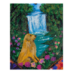 Póster Arte Hecho a Mano – Perro junto a la Cascada