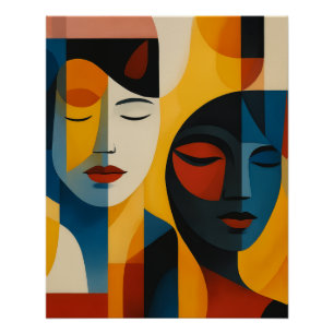 Póster Arte impreso de caras abstractas, retrato doble, a