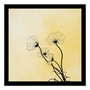 Póster arte lineal floral de orquídea sobre amarillo