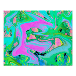 Póster Arte líquido rosa y azul claro retro en Hydrangea