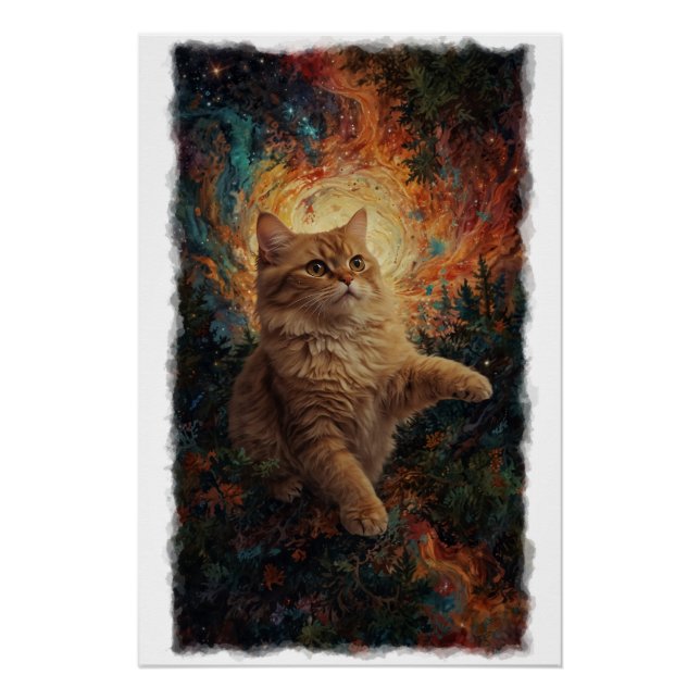 Póster Arte Mágico de Navidad con Gatito Jengibre (Anverso)
