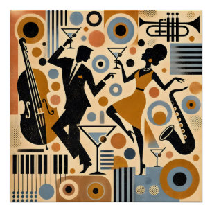 Póster Arte Minimalista de la Era del Jazz de Mitad de Si