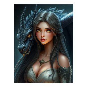 Póster Arte místico de fantasía de dragón