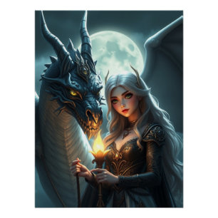 Póster Arte místico de fantasía de dragón
