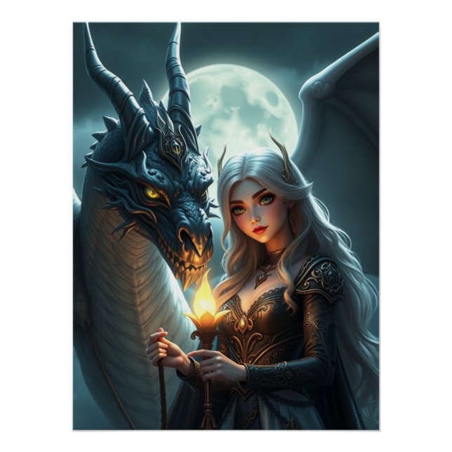 Póster Arte místico de fantasía de dragón (Anverso)