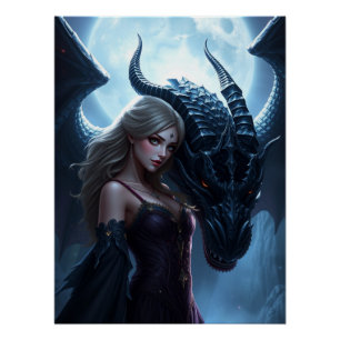 Póster Arte místico de fantasía de dragón