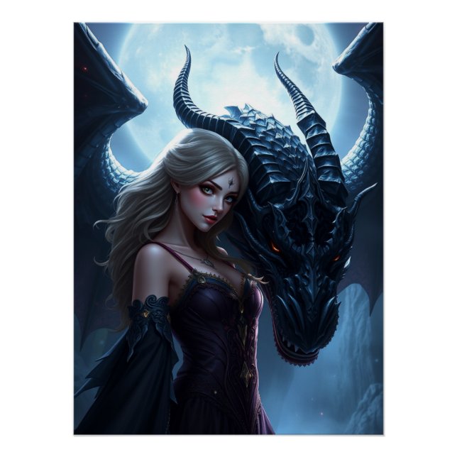 Póster Arte místico de fantasía de dragón (Anverso)