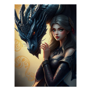 Póster Arte místico de fantasía de dragón