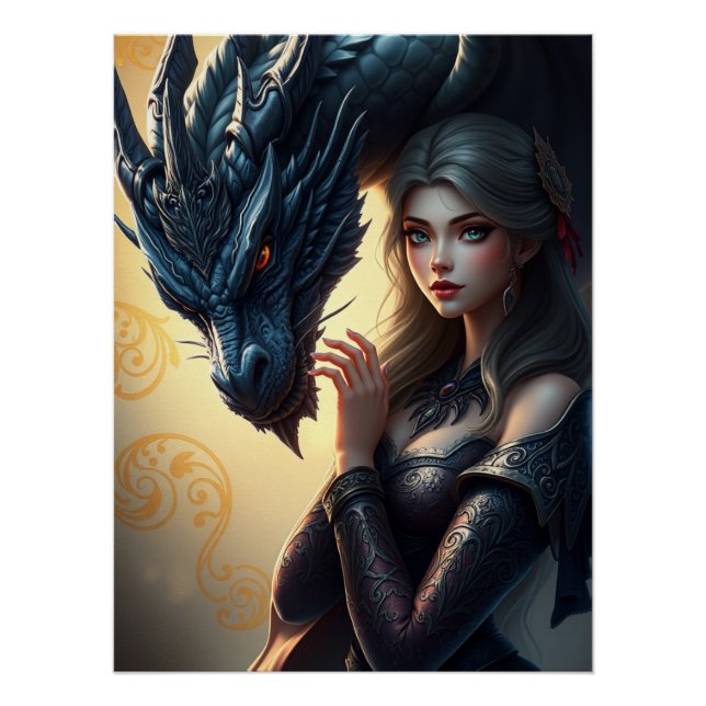 Póster Arte místico de fantasía de dragón (Anverso)