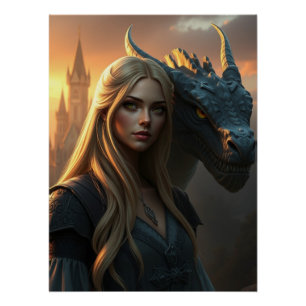 Póster Arte místico de fantasía de dragón