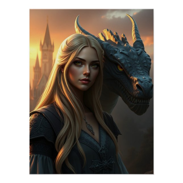 Póster Arte místico de fantasía de dragón (Anverso)