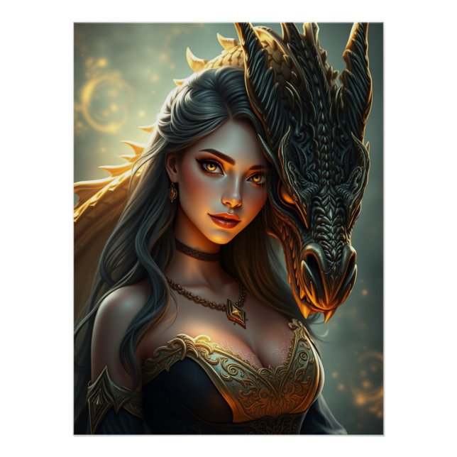 Póster Arte místico de fantasía de dragón (Anverso)