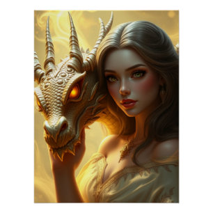 Póster Arte místico de fantasía de dragón