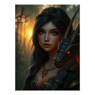 Póster Arte místico de fantasía de dragón