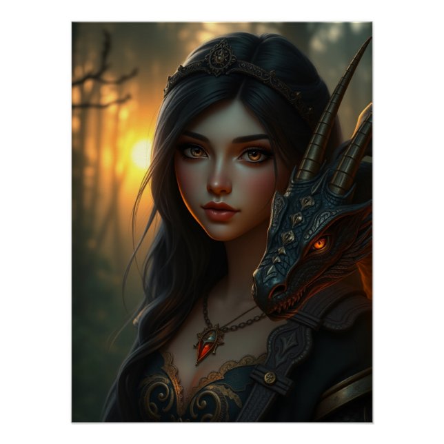 Póster Arte místico de fantasía de dragón (Anverso)