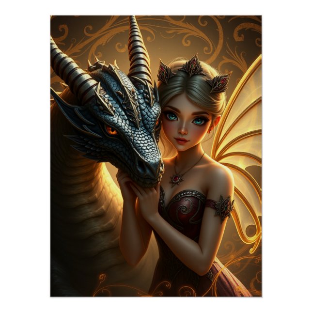 Póster Arte místico de fantasía de dragón (Anverso)