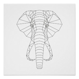 Póster Arte moderno negro del elefante y blanco