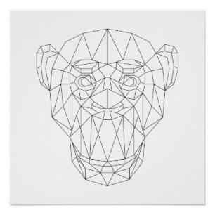 Póster Arte moderno negro del mono y blanco geométrico