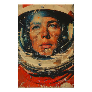 Póster Arte mural de astronauta cósmico retro