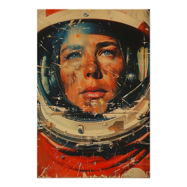 Póster Arte mural de astronauta cósmico retro (Anverso)