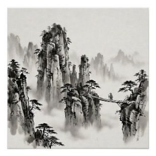 Póster Arte mural de paisaje de tinta china Zhangjiajie