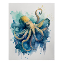 Póster Arte mural de pulpo gigante del Pacífico