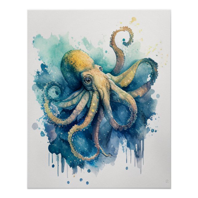 Póster Arte mural de pulpo gigante del Pacífico (Anverso)