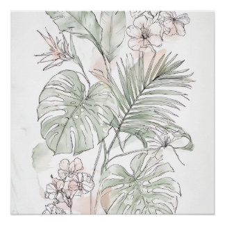 Póster Arte mural floral y de hojas calmantes – Regalo pa