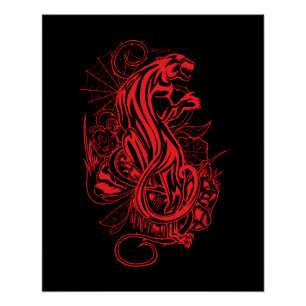 Póster Arte mural gótico de pantera roja en negrita y osc