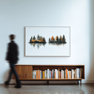 Póster Arte mural minimalista de reflexión del bosque Zen