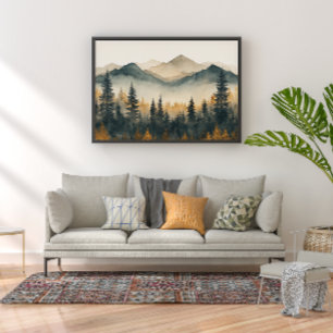 Póster Arte mural minimalista Zen de bosque de pino