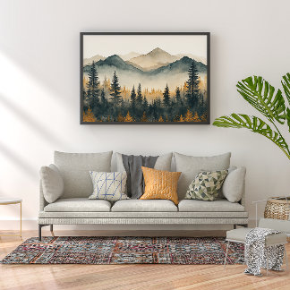 Póster Arte mural minimalista Zen de bosque de pino
