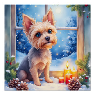 Póster Arte Navideño de Ventana Helada con Griffon de Bru
