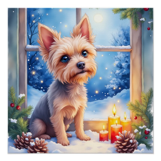 Póster Arte Navideño de Ventana Helada con Griffon de Bru (Anverso)