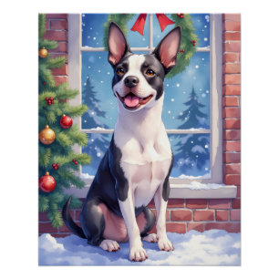 Póster Arte Navideño Festivo del Boston Terrier