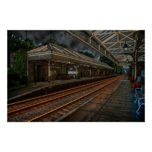 Póster Arte Neon Vintage de la Estación de Ferrocarril de